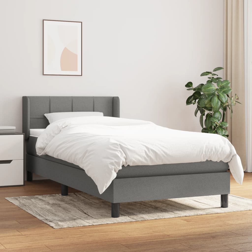 Κρεβάτι Boxspring με Στρώμα Σκούρο Γκρι 80x200 εκ. Υφασμάτινο - Pakobazaar