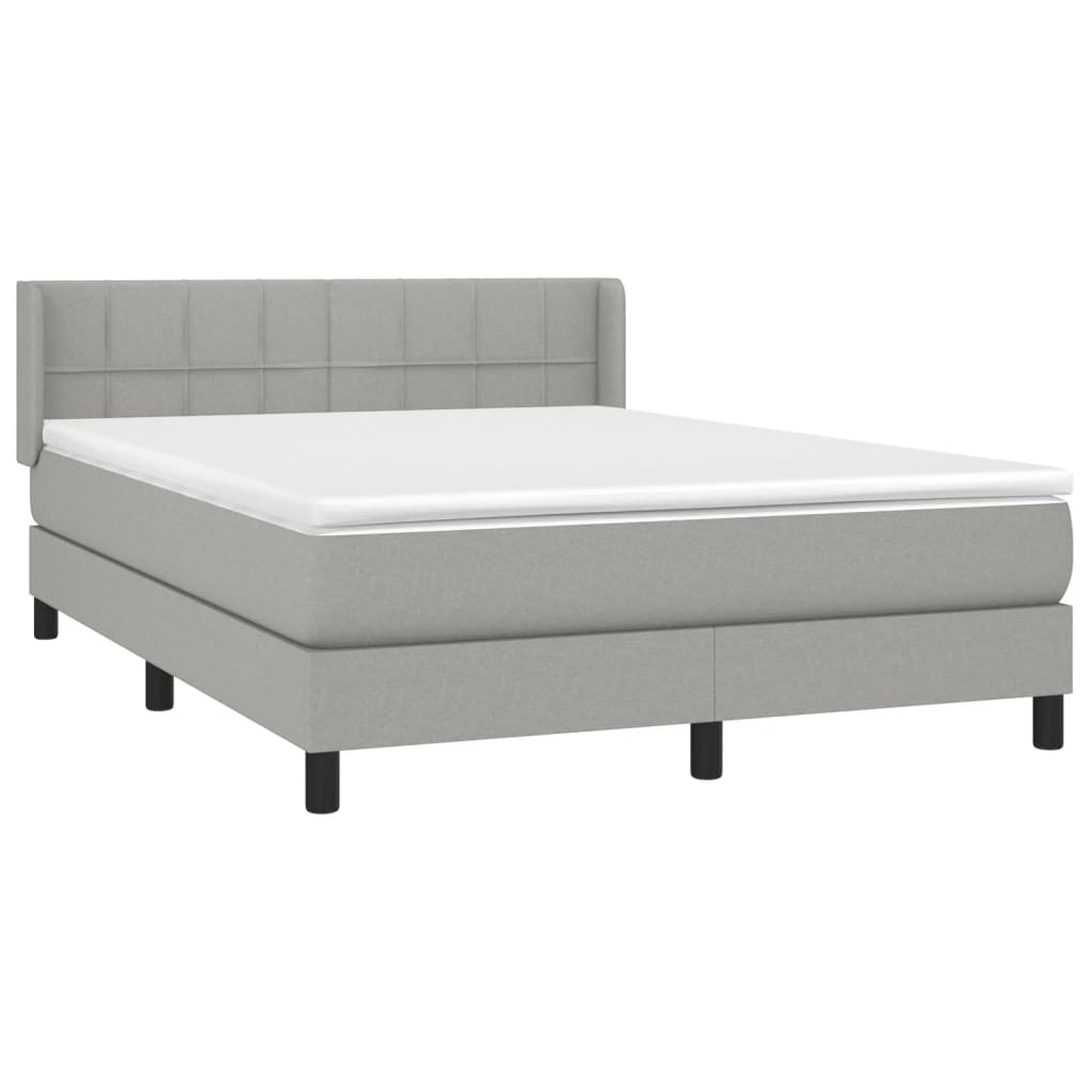 Κρεβάτι Boxspring με Στρώμα Ανοιχτό Γκρι 140x190 εκ. Υφασμάτινο