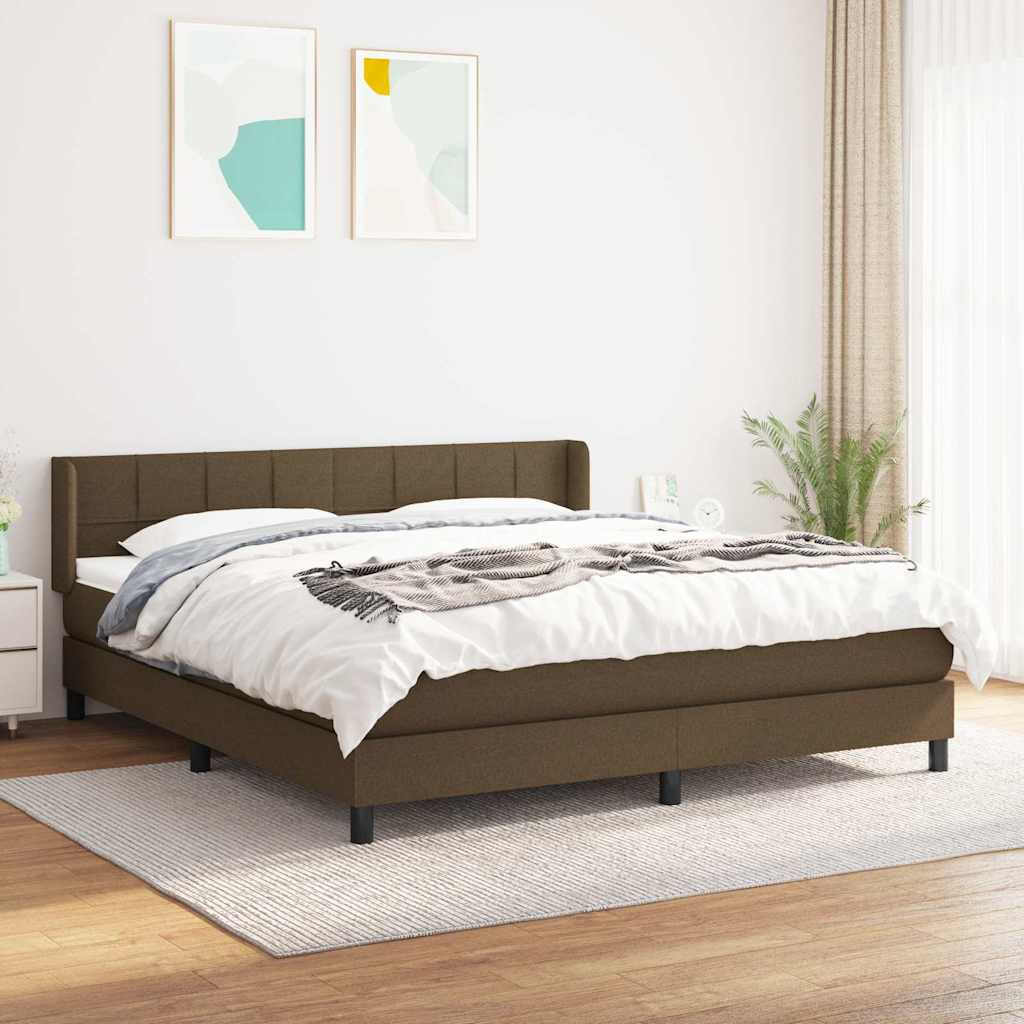 Κρεβάτι Boxspring με Στρώμα Σκούρο Καφέ 160x200 εκ Υφασμάτινο - Pakobazaar