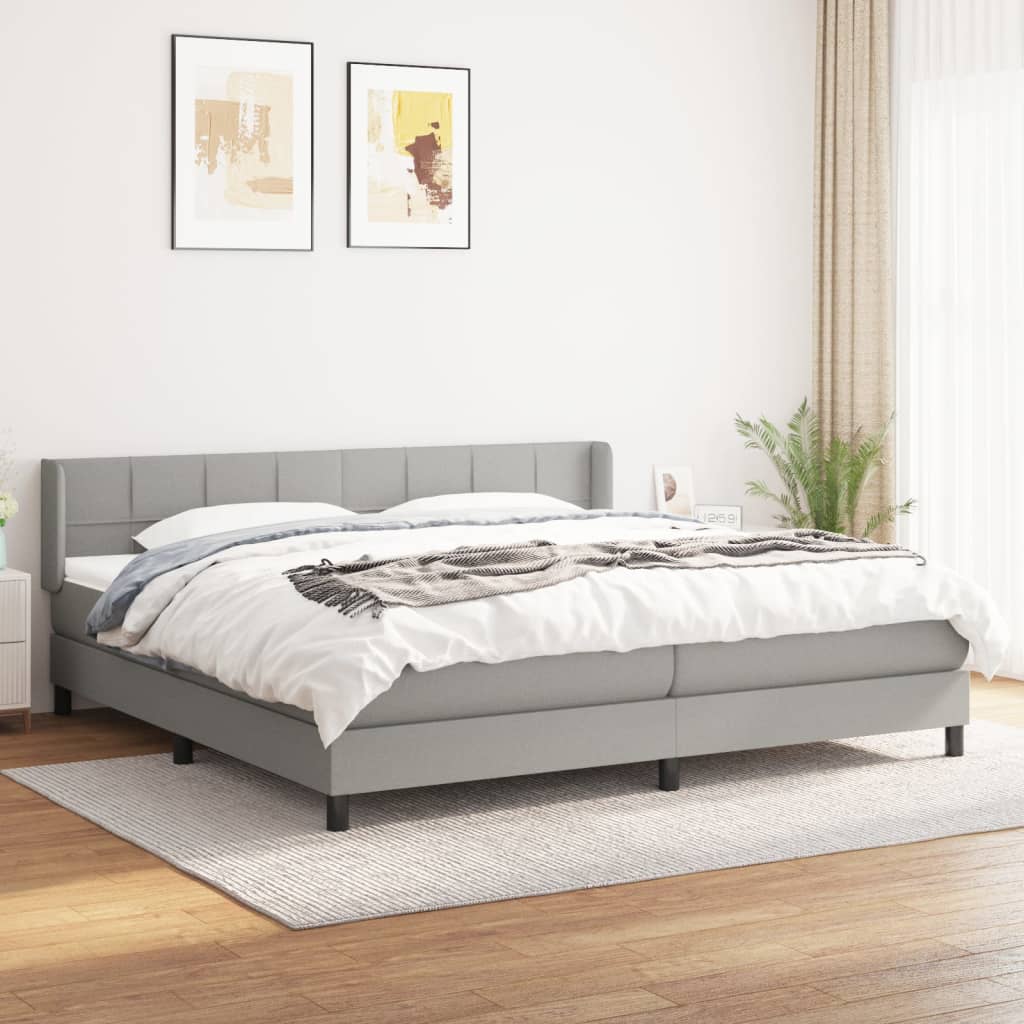 Κρεβάτι Boxspring με Στρώμα Ανοιχτό Γκρι 200x200 εκ. Υφασμάτινο - Pakobazaar