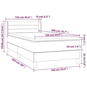 Κρεβάτι Boxspring με Στρώμα Σκούρο Γκρι 100x200 εκ. Υφασμάτινο