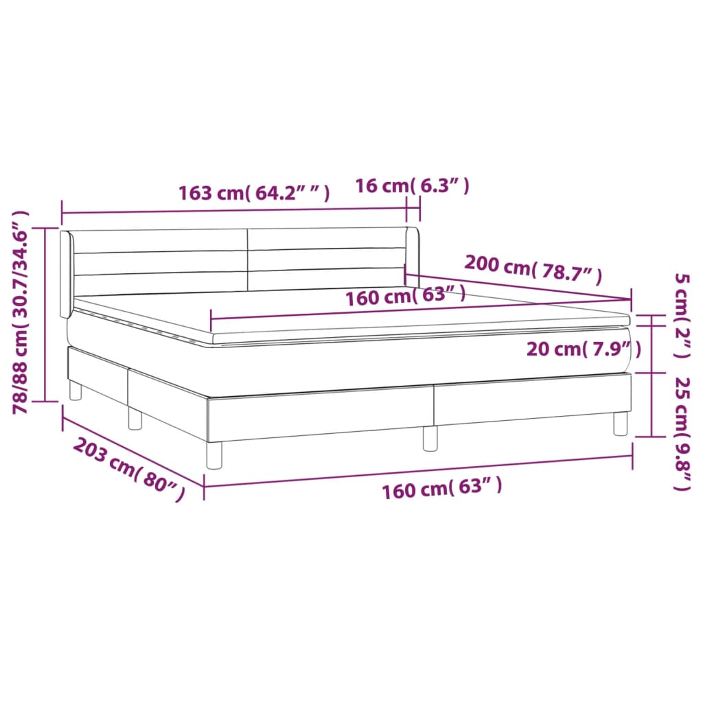 Κρεβάτι Boxspring με Στρώμα Μπλε 160x200 εκ. Υφασμάτινο - Pakobazaar
