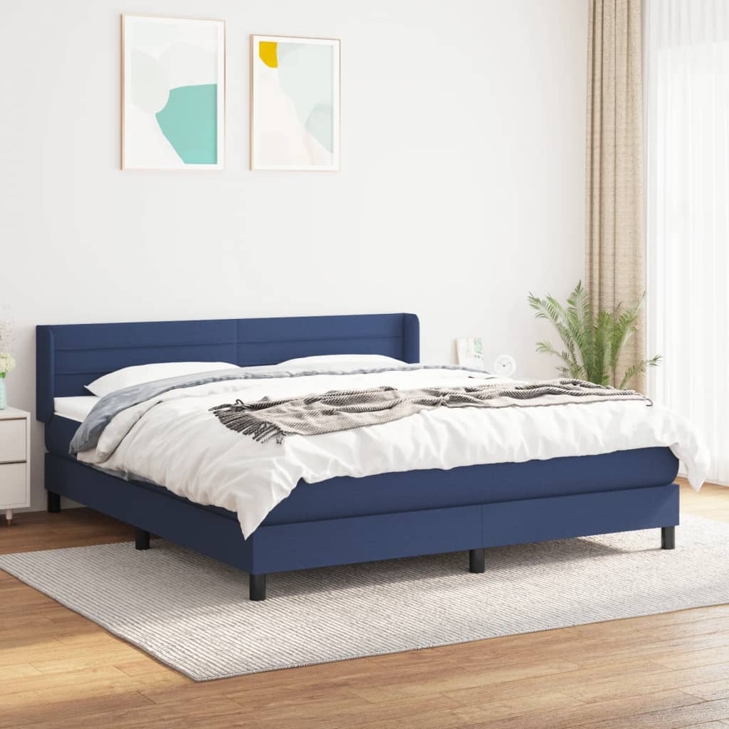 Κρεβάτι Boxspring με Στρώμα Μπλε 160x200 εκ. Υφασμάτινο - Pakobazaar