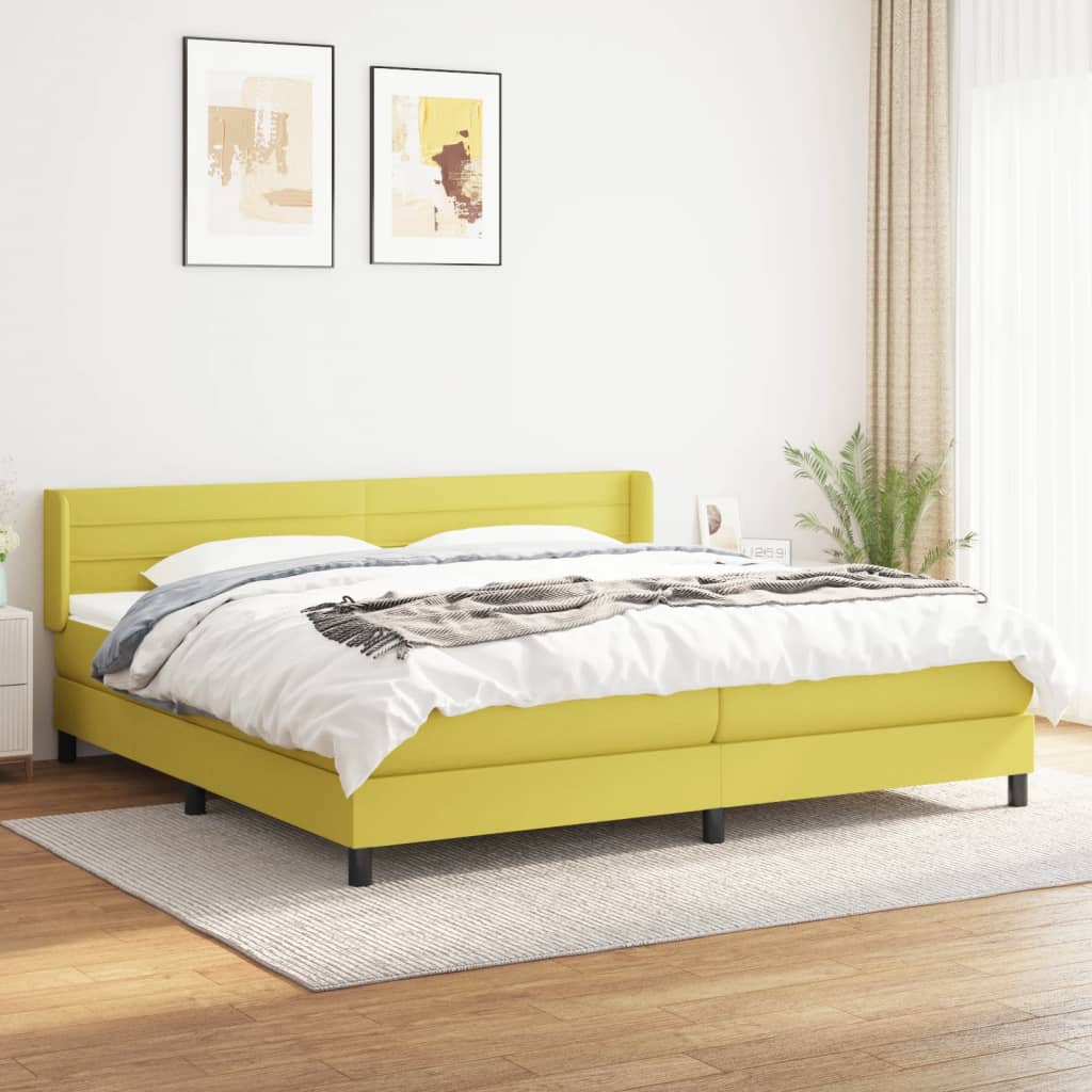 Κρεβάτι Boxspring με Στρώμα Πράσινο 200x200 εκ. Υφασμάτινο - Pakobazaar