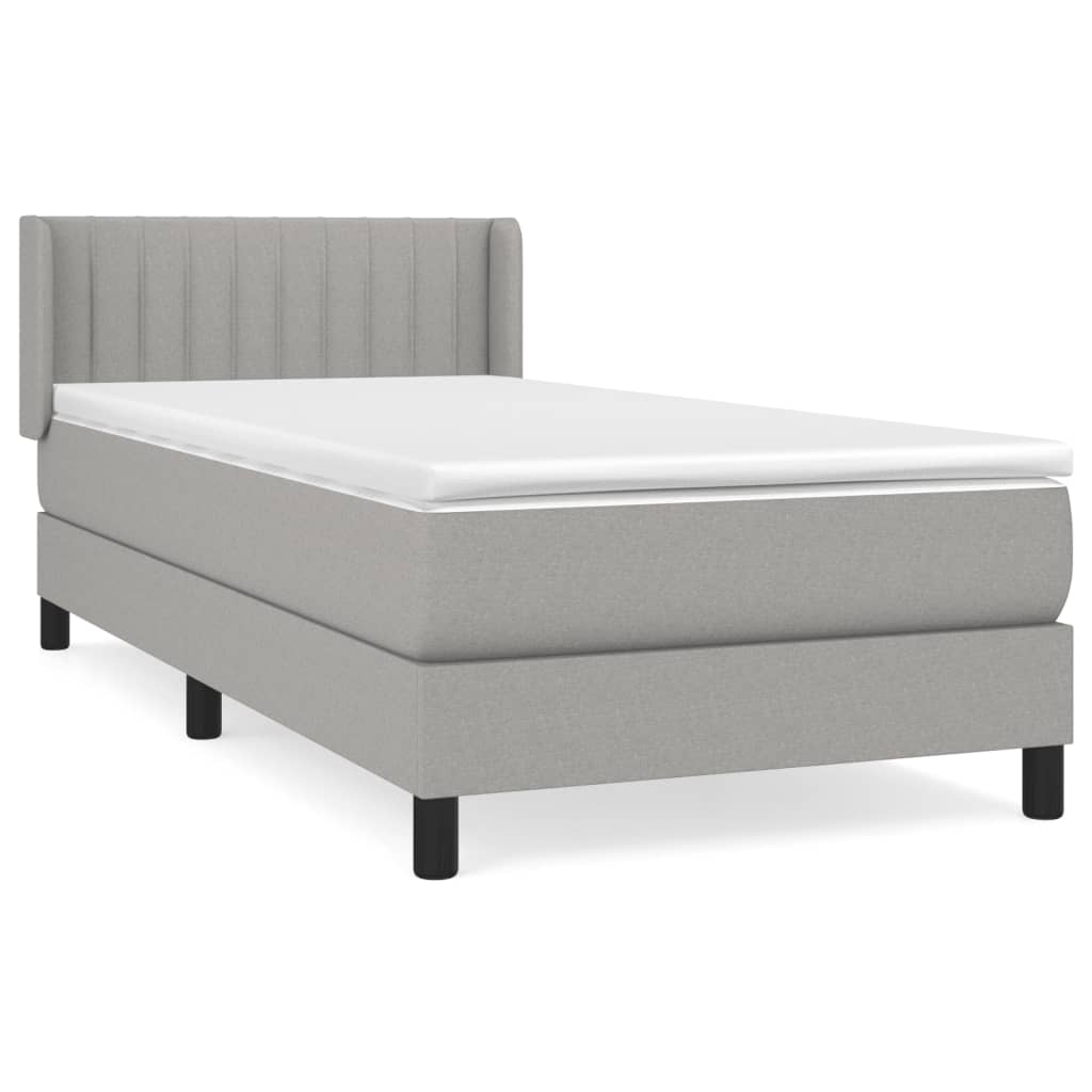 Κρεβάτι Boxspring με Στρώμα Ανοιχτό Γκρι 90x190 εκ. Υφασμάτινο