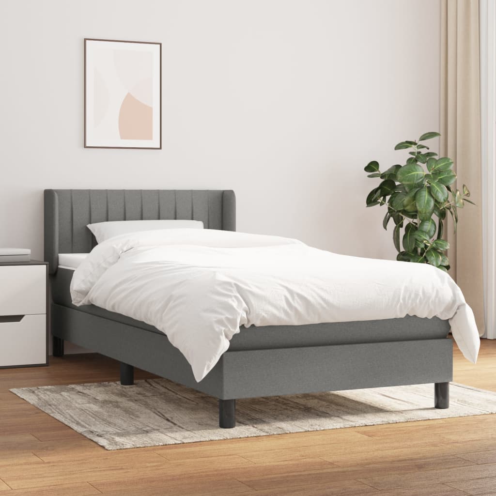 Κρεβάτι Boxspring με Στρώμα Σκούρο Γκρι 90x190 εκ. Υφασμάτινο - Pakobazaar