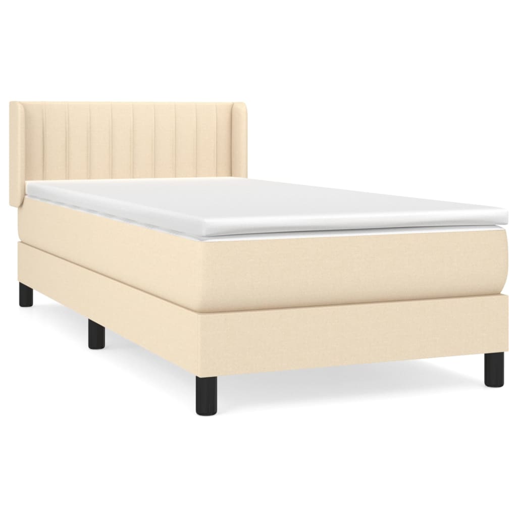 Κρεβάτι Boxspring με Στρώμα Κρεμ 90x190 εκ.Υφασμάτινο - Pakobazaar