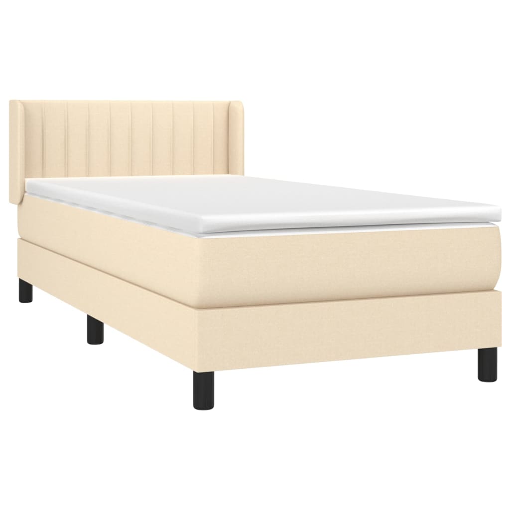 Κρεβάτι Boxspring με Στρώμα Κρεμ 90x190 εκ.Υφασμάτινο - Pakobazaar