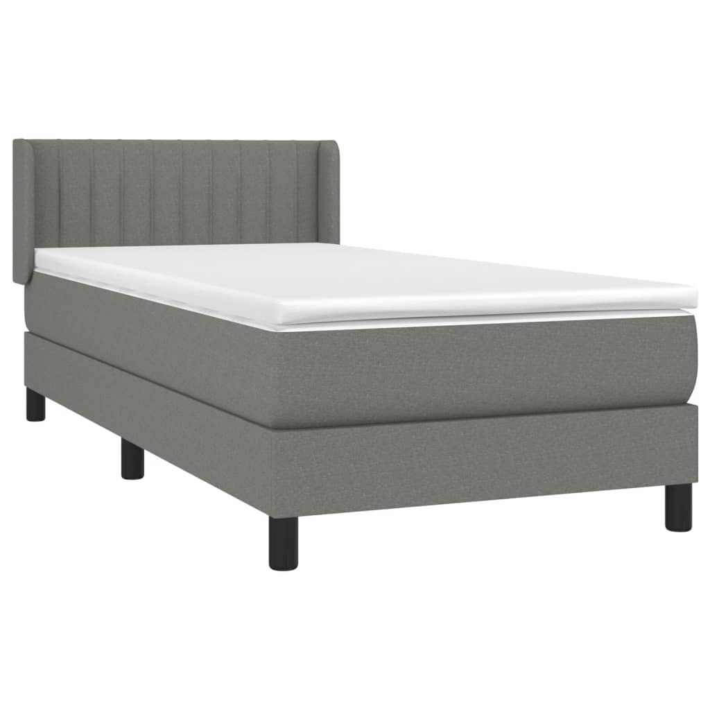 Κρεβάτι Boxspring με Στρώμα Σκούρο Γκρι 100x200 εκ. Υφασμάτινο