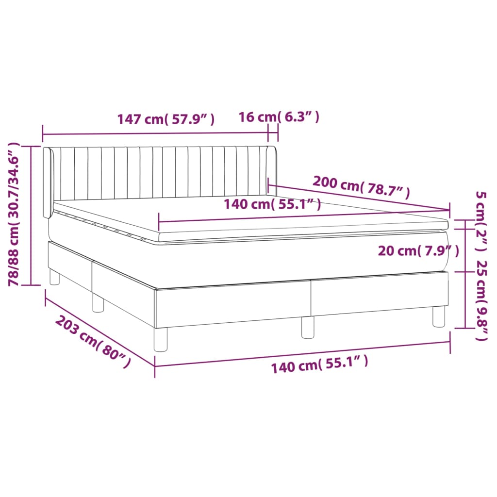 Κρεβάτι Boxspring με Στρώμα Σκούρο Γκρι 140x200 εκ Υφασμάτινο