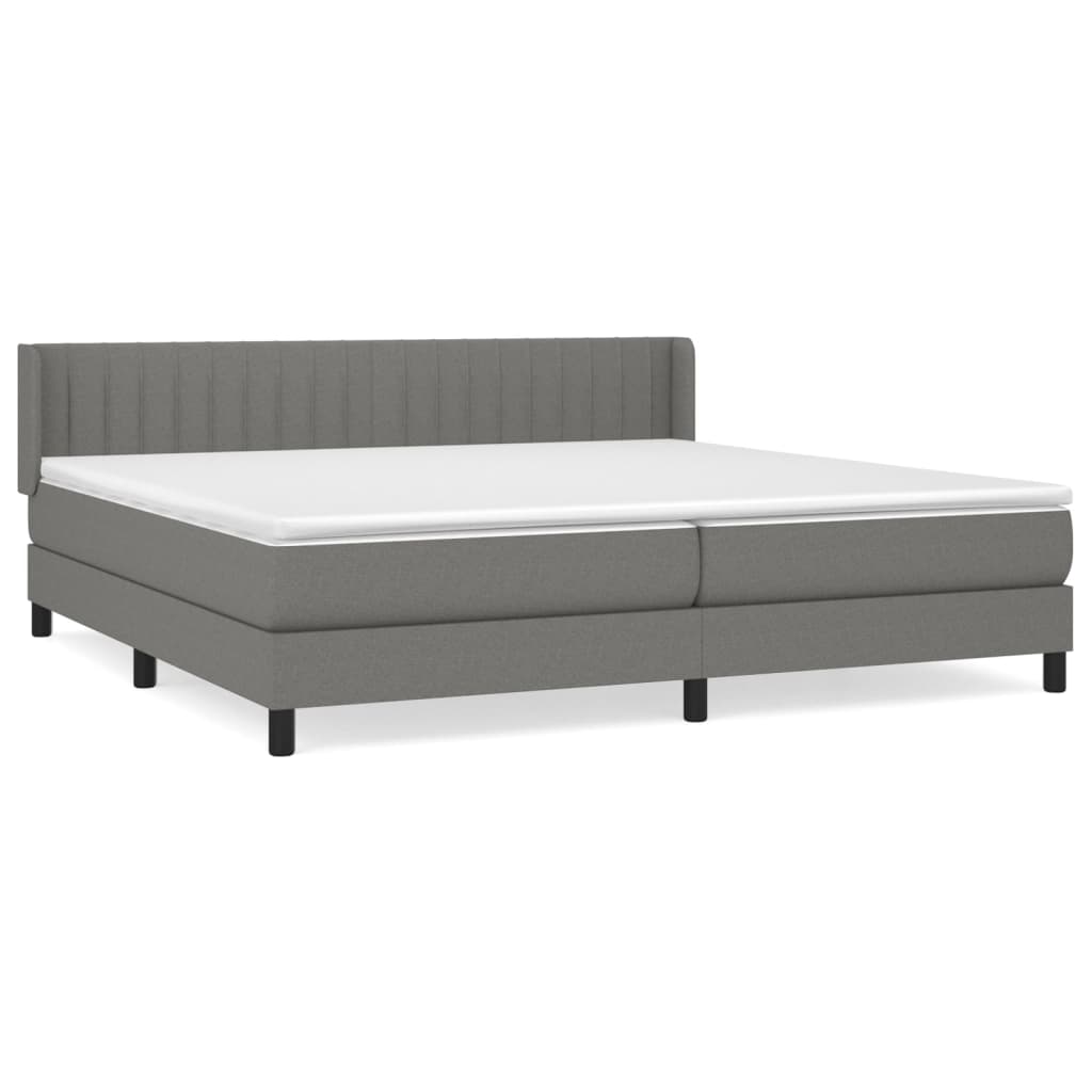 Κρεβάτι Boxspring με Στρώμα Σκούρο Γκρι 200x200 εκ. Υφασμάτινο - Pakobazaar