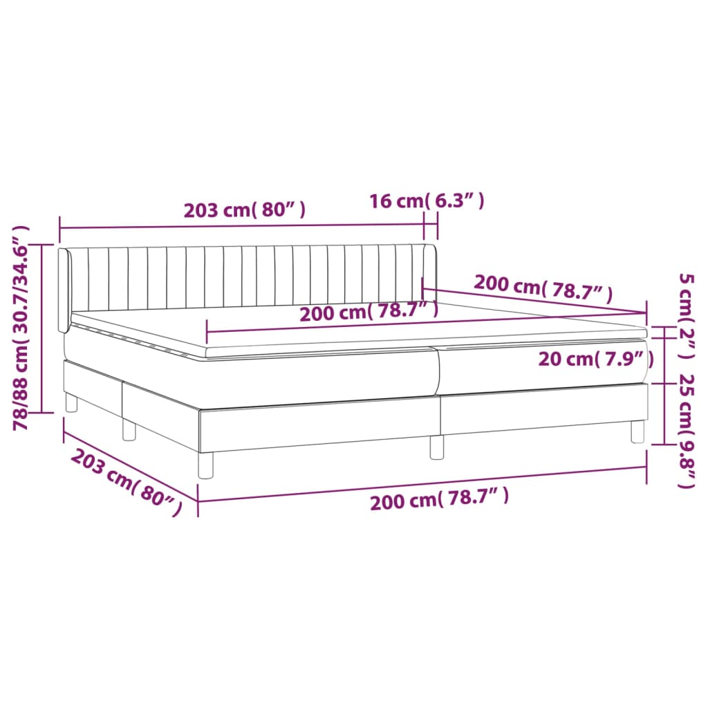 Κρεβάτι Boxspring με Στρώμα Σκούρο Γκρι 200x200 εκ. Υφασμάτινο - Pakobazaar
