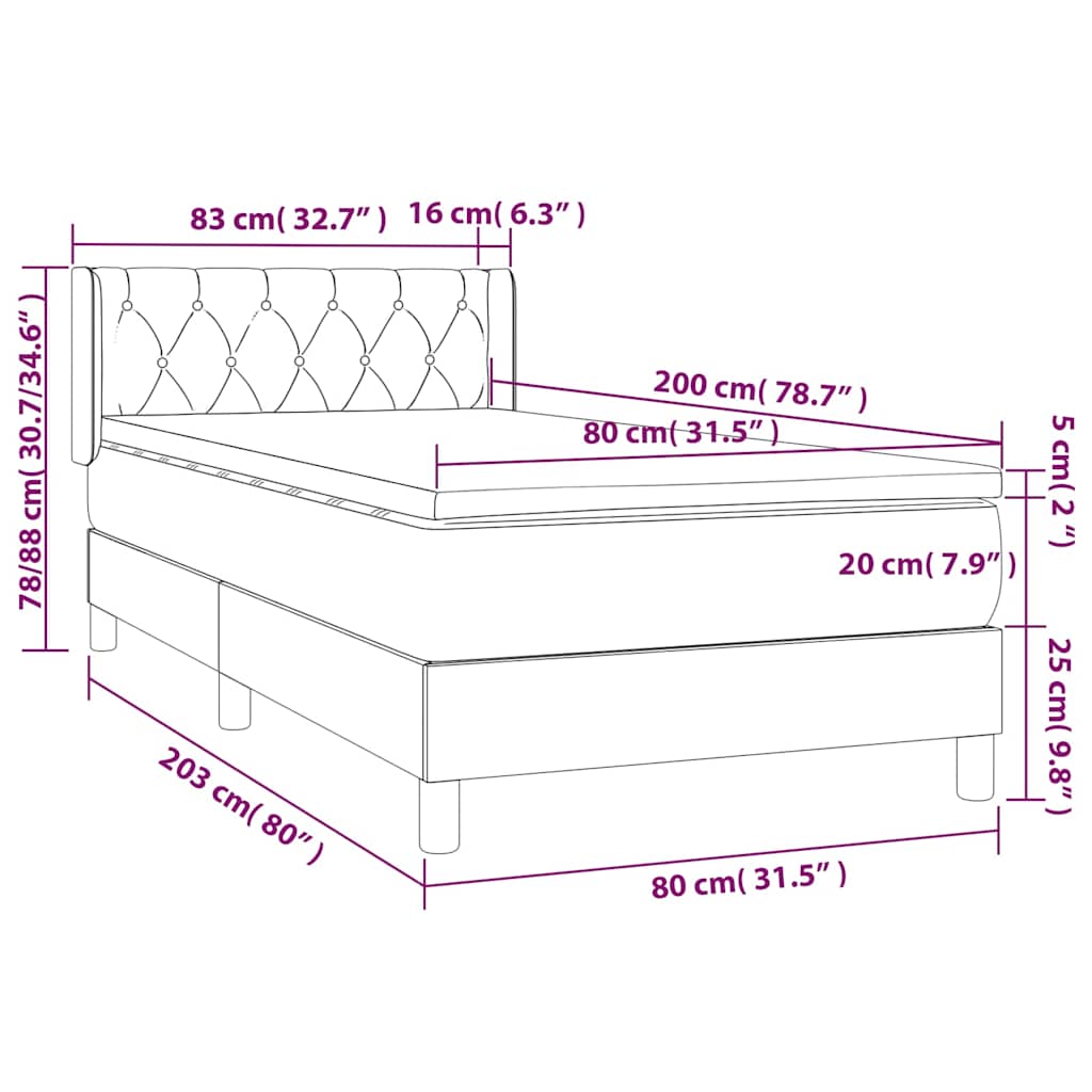 Κρεβάτι Boxspring με Στρώμα Πράσινο 80 x 200 εκ. Υφασμάτινο - Pakobazaar