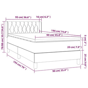 Κρεβάτι Boxspring με Στρώμα Ανοιχτό Γκρι 90x190 εκ. Υφασμάτινο