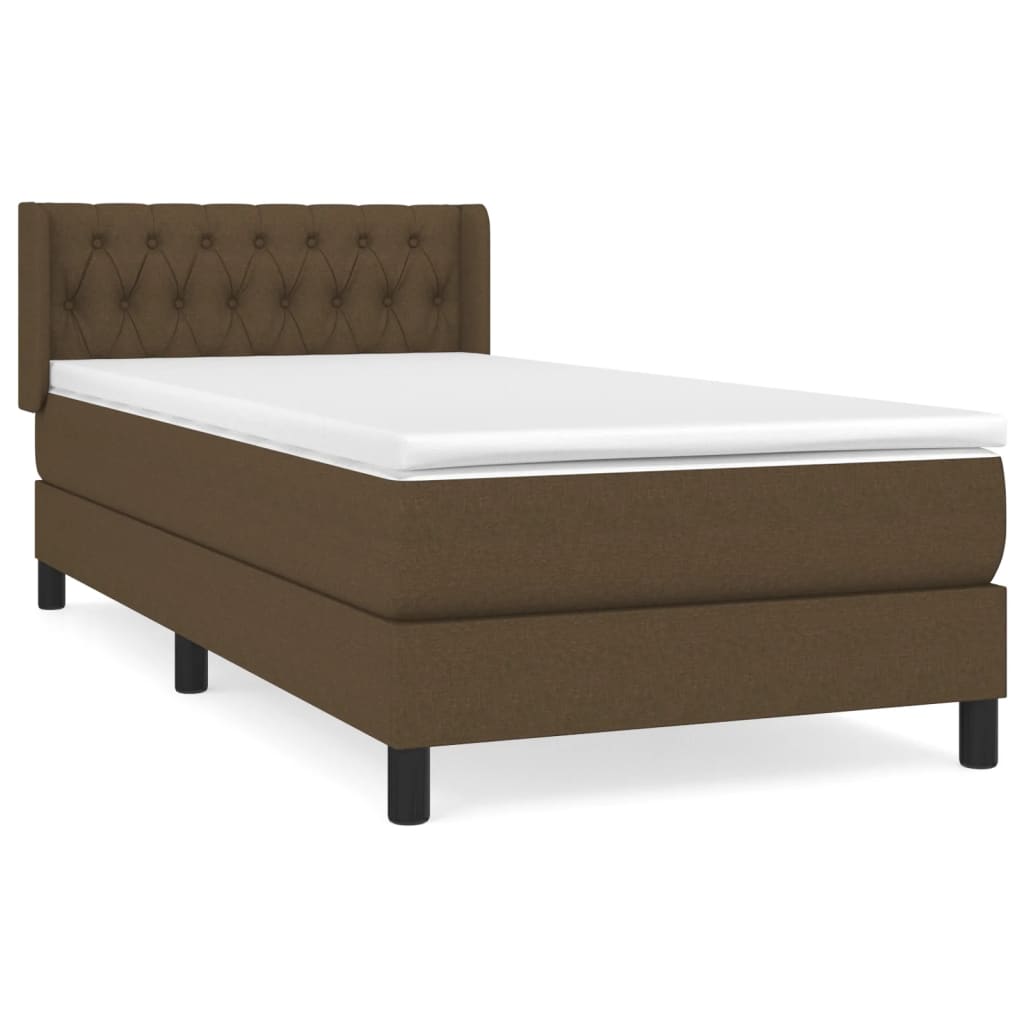 Κρεβάτι Boxspring με Στρώμα Σκούρο Καφέ 90x190 εκ. Υφασμάτινο - Pakobazaar