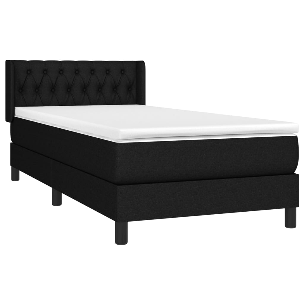 Κρεβάτι Boxspring με Στρώμα Μαύρο 90x200 εκ. Υφασμάτινο