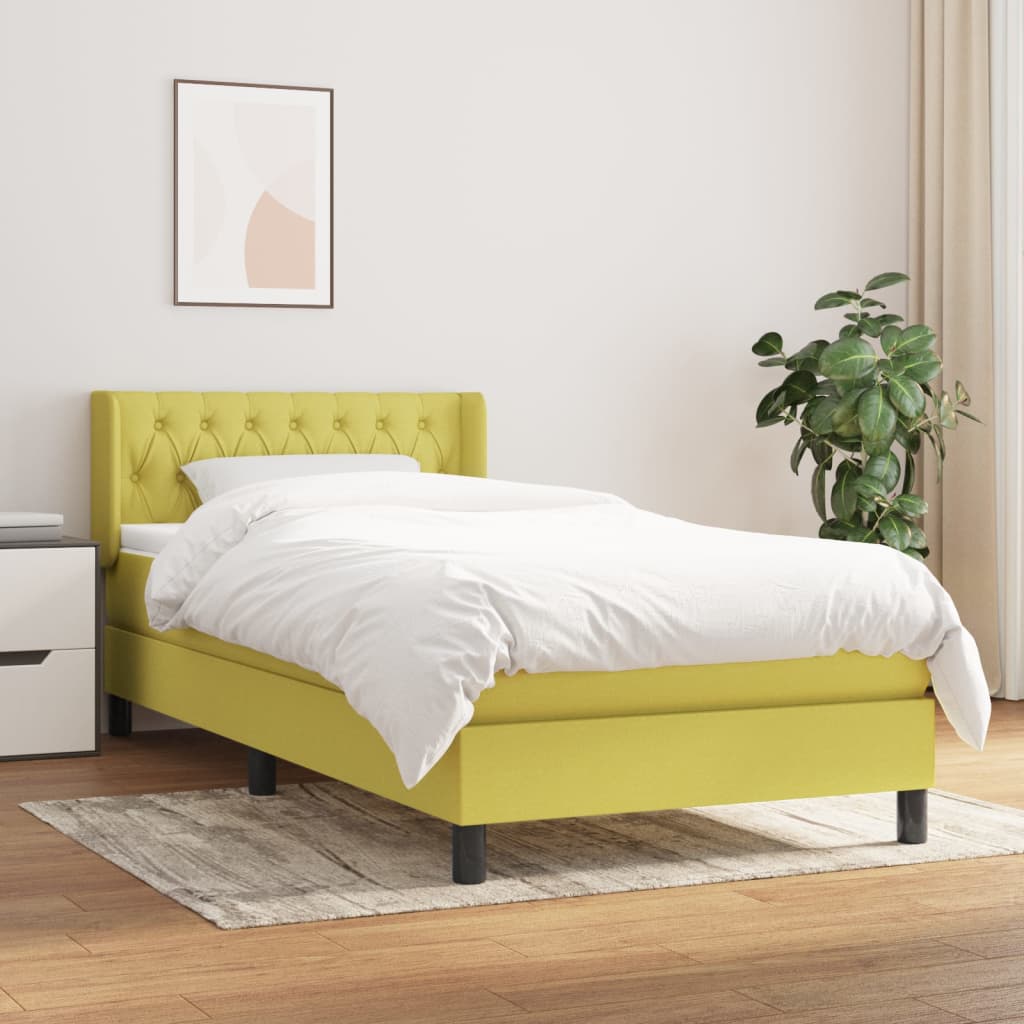 Κρεβάτι Boxspring με Στρώμα Πράσινο 90x200 εκ. Υφασμάτινο