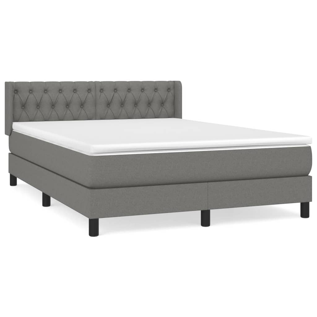 Κρεβάτι Boxspring με Στρώμα Σκούρο Γκρι 140x190 εκ. Υφασμάτινο