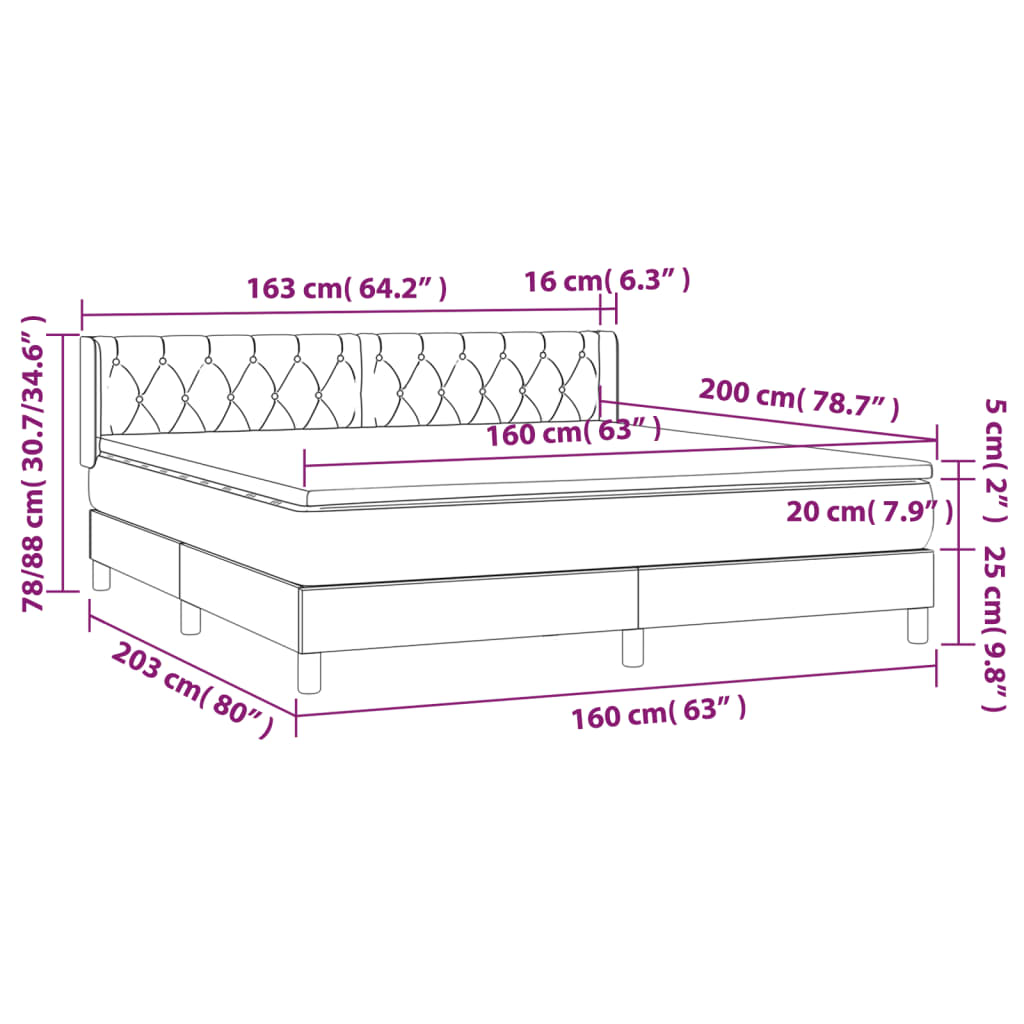Κρεβάτι Boxspring με Στρώμα Σκούρο Γκρι 160x200 εκ Υφασμάτινο - Pakobazaar