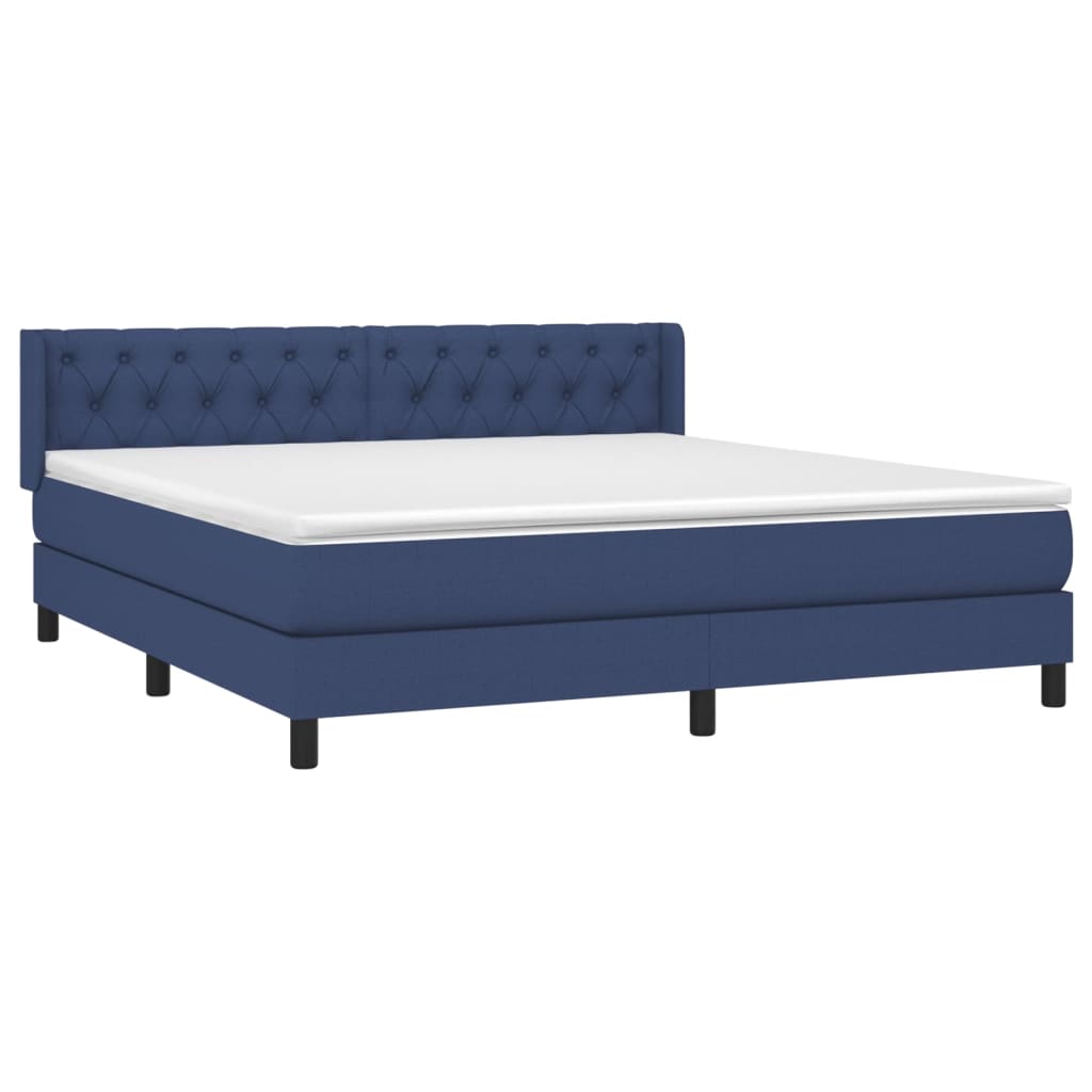 Κρεβάτι Boxspring με Στρώμα Μπλε 160x200 εκ. Υφασμάτινο