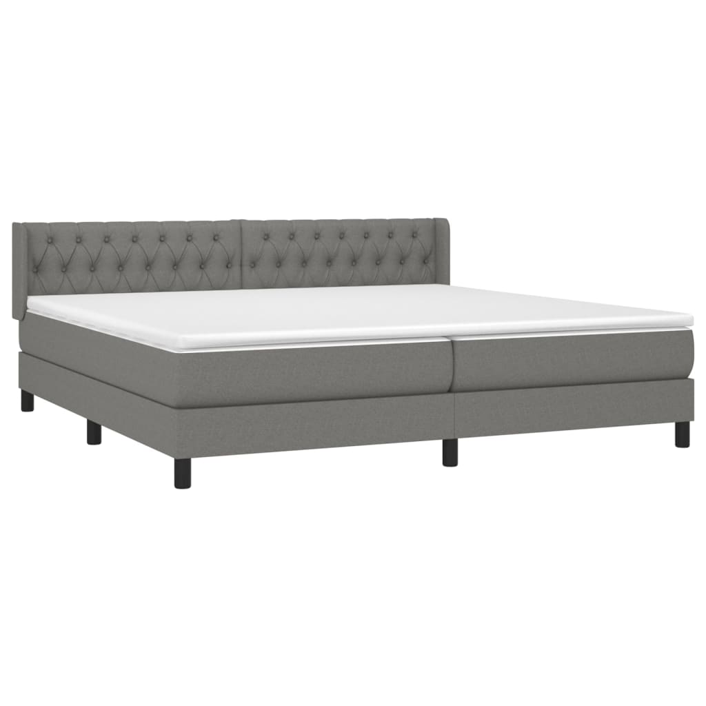 Κρεβάτι Boxspring με Στρώμα Σκούρο Γκρι 200x200 εκ. Υφασμάτινο - Pakobazaar