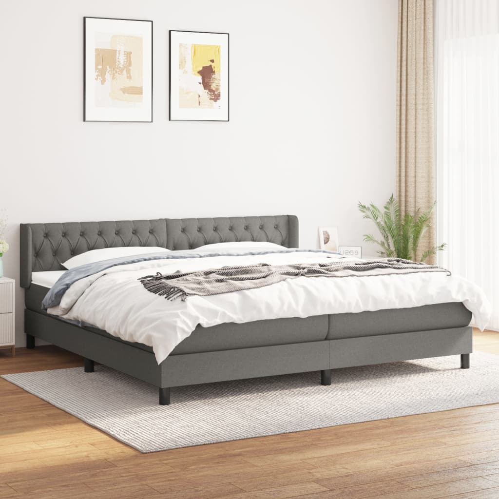 Κρεβάτι Boxspring με Στρώμα Σκούρο Γκρι 200x200 εκ. Υφασμάτινο - Pakobazaar