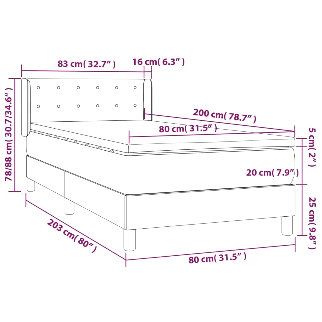 Κρεβάτι Boxspring με Στρώμα Μαύρο 80 x 200 εκ. Υφασμάτινο