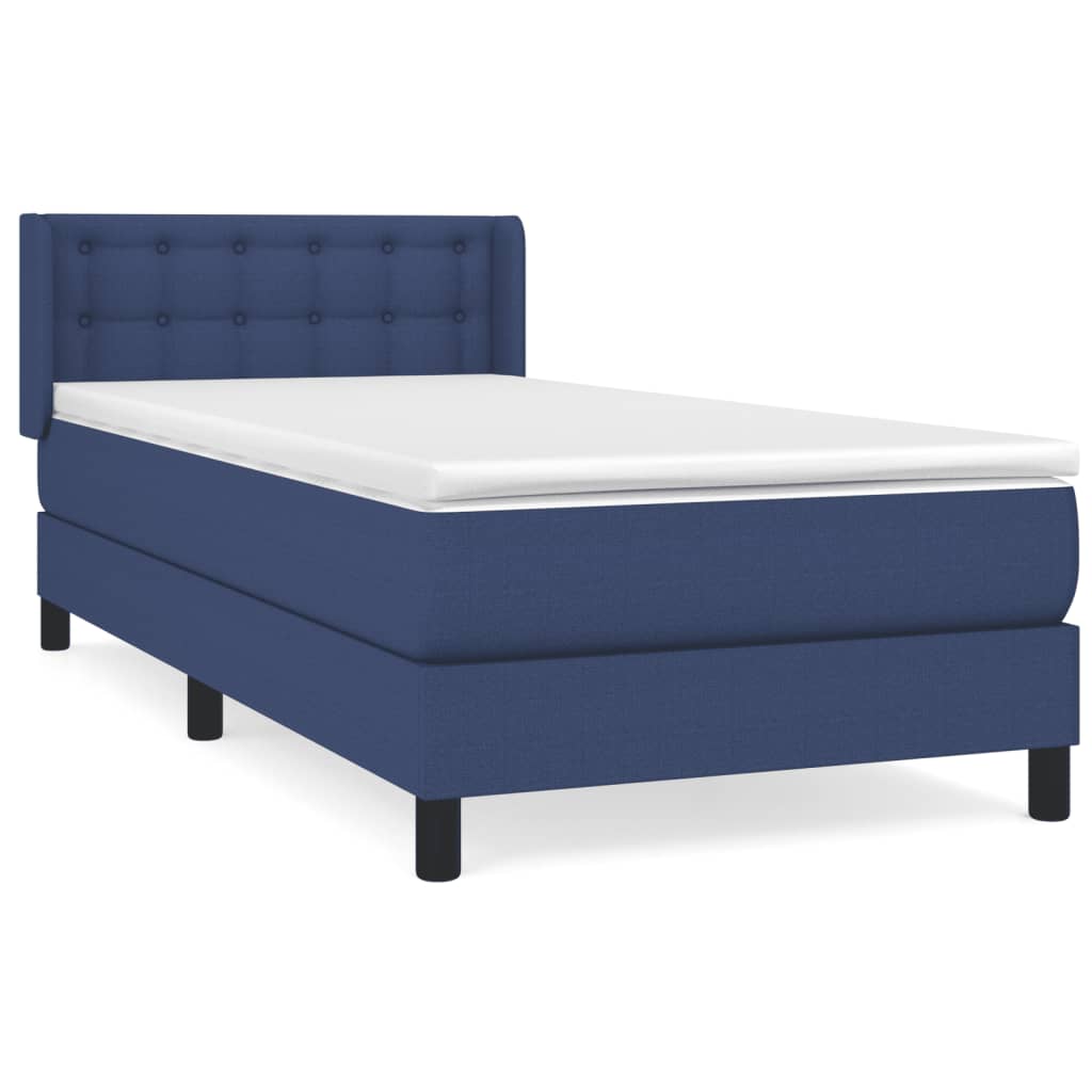 Κρεβάτι Boxspring με Στρώμα Μπλε 80x200 εκ. Υφασμάτινο