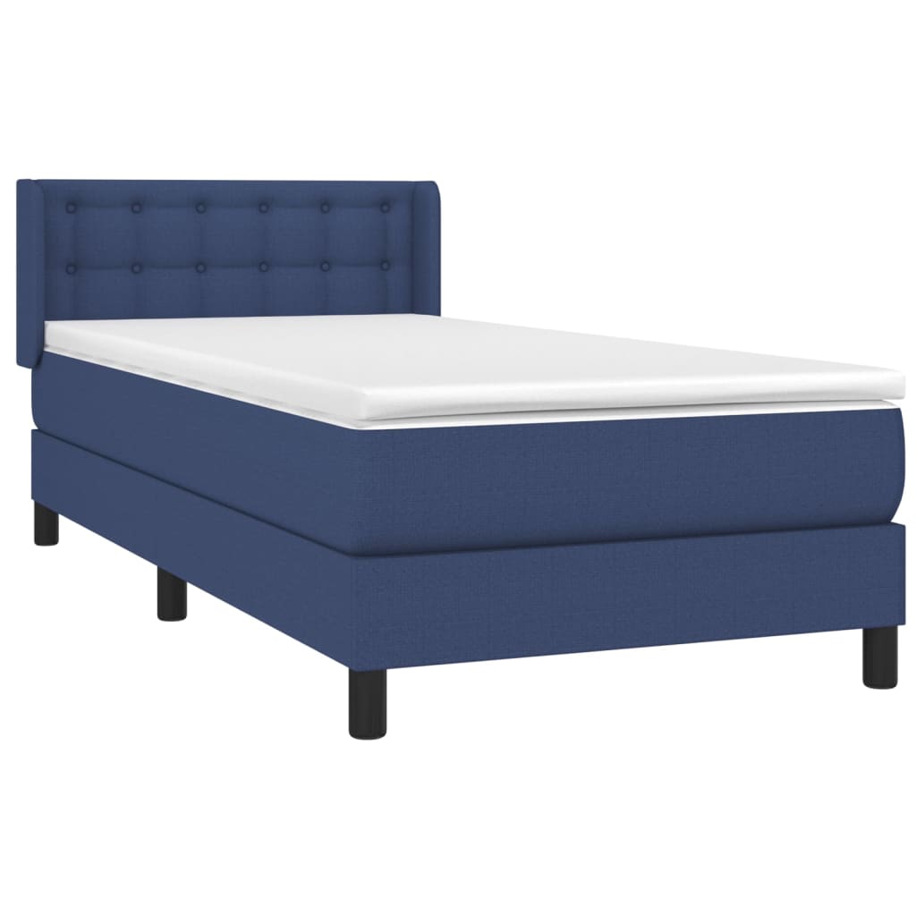 Κρεβάτι Boxspring με Στρώμα Μπλε 80x200 εκ. Υφασμάτινο
