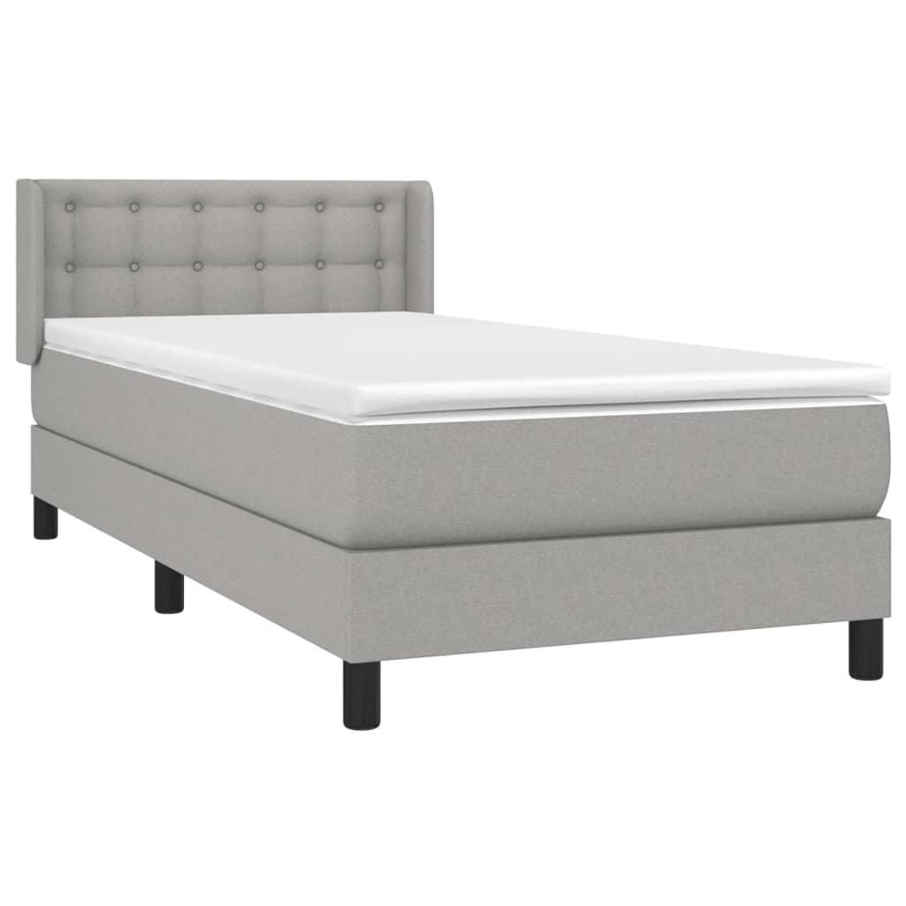 Κρεβάτι Boxspring με Στρώμα Ανοιχτό Γκρι 90x190 εκ. Υφασμάτινο