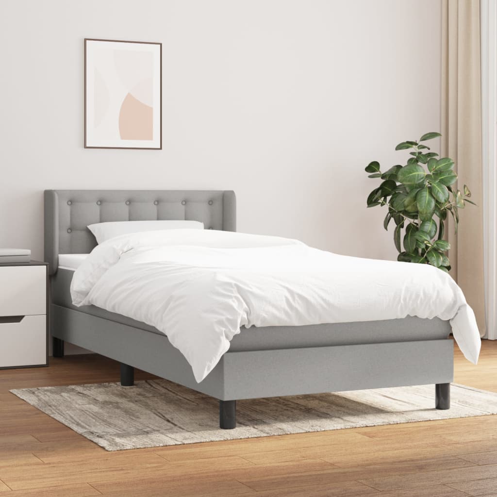 Κρεβάτι Boxspring με Στρώμα Ανοιχτό Γκρι 100x200 εκ. Υφασμάτινο - Pakobazaar