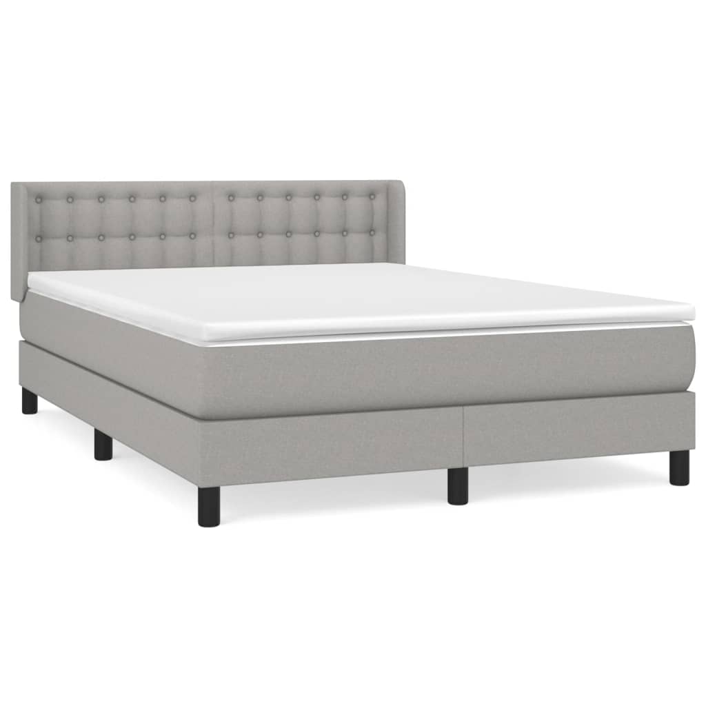 Κρεβάτι Boxspring με Στρώμα Ανοιχτό Γκρι 140x200 εκ. Υφασμάτινο - Pakobazaar