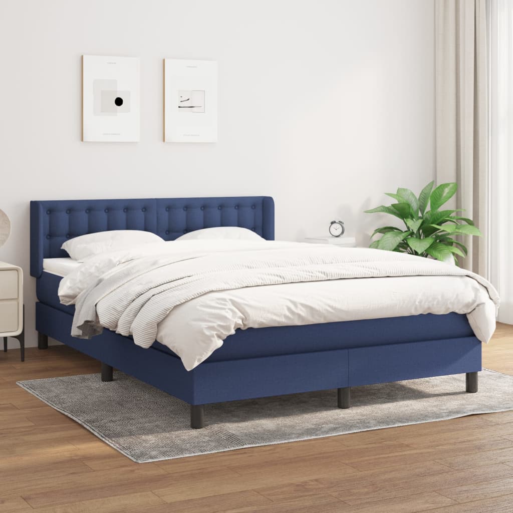 Κρεβάτι Boxspring με Στρώμα Μπλε 140x200 εκ. Υφασμάτινο - Pakobazaar