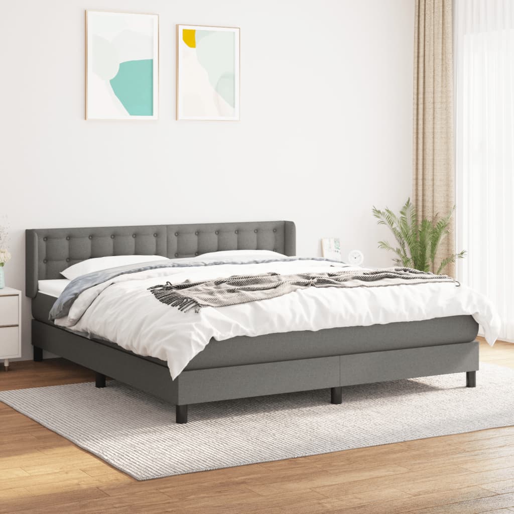 Κρεβάτι Boxspring με Στρώμα Σκούρο Γκρι 160x200 εκ Υφασμάτινο - Pakobazaar