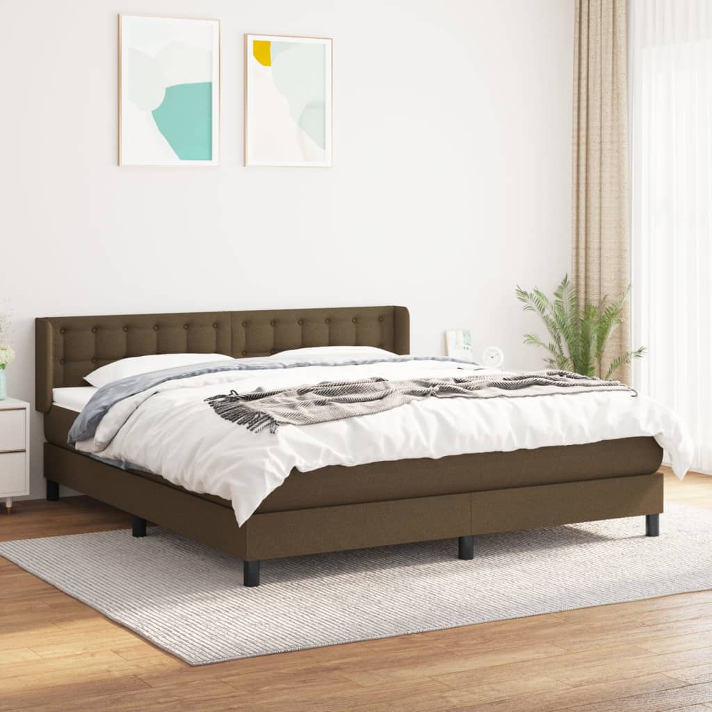 Κρεβάτι Boxspring με Στρώμα Σκούρο Καφέ 160x200 εκ Υφασμάτινο - Pakobazaar