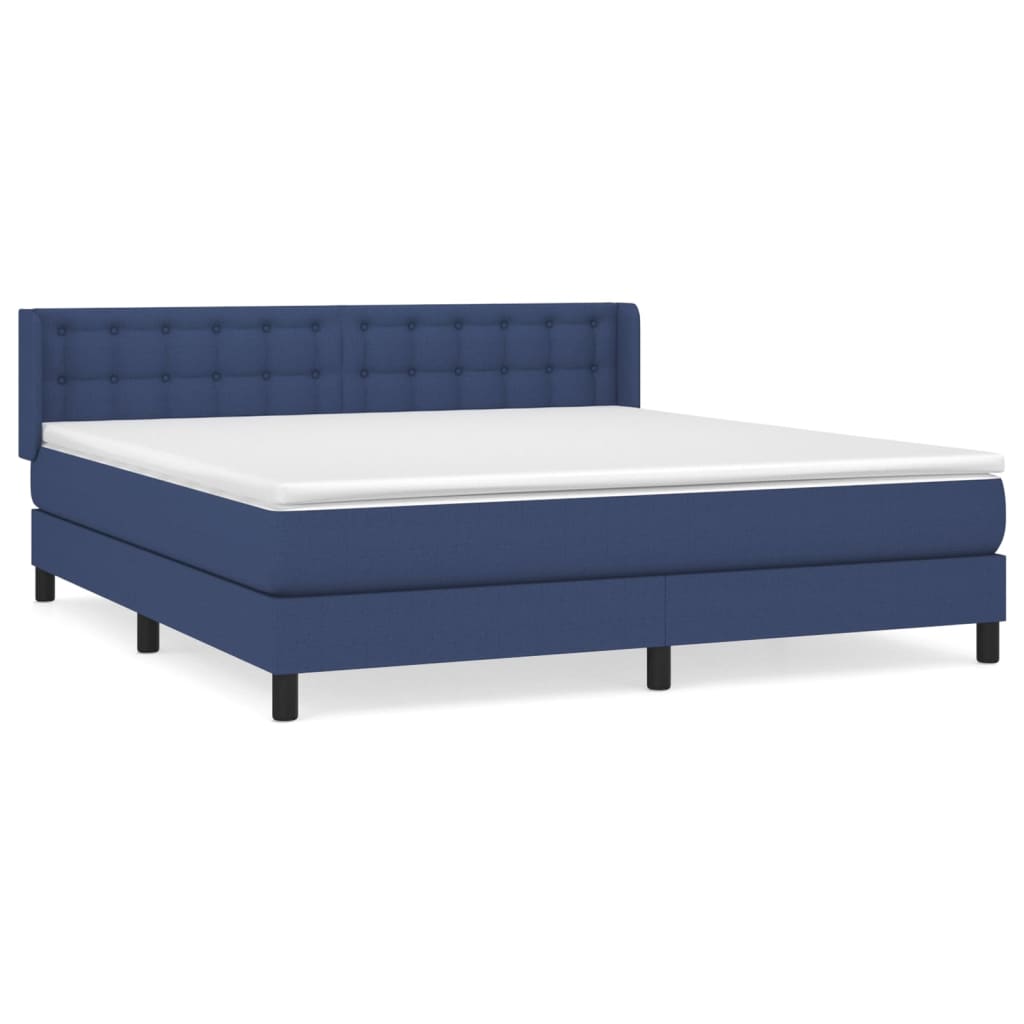 Κρεβάτι Boxspring με Στρώμα Μπλε 160x200 εκ. Υφασμάτινο
