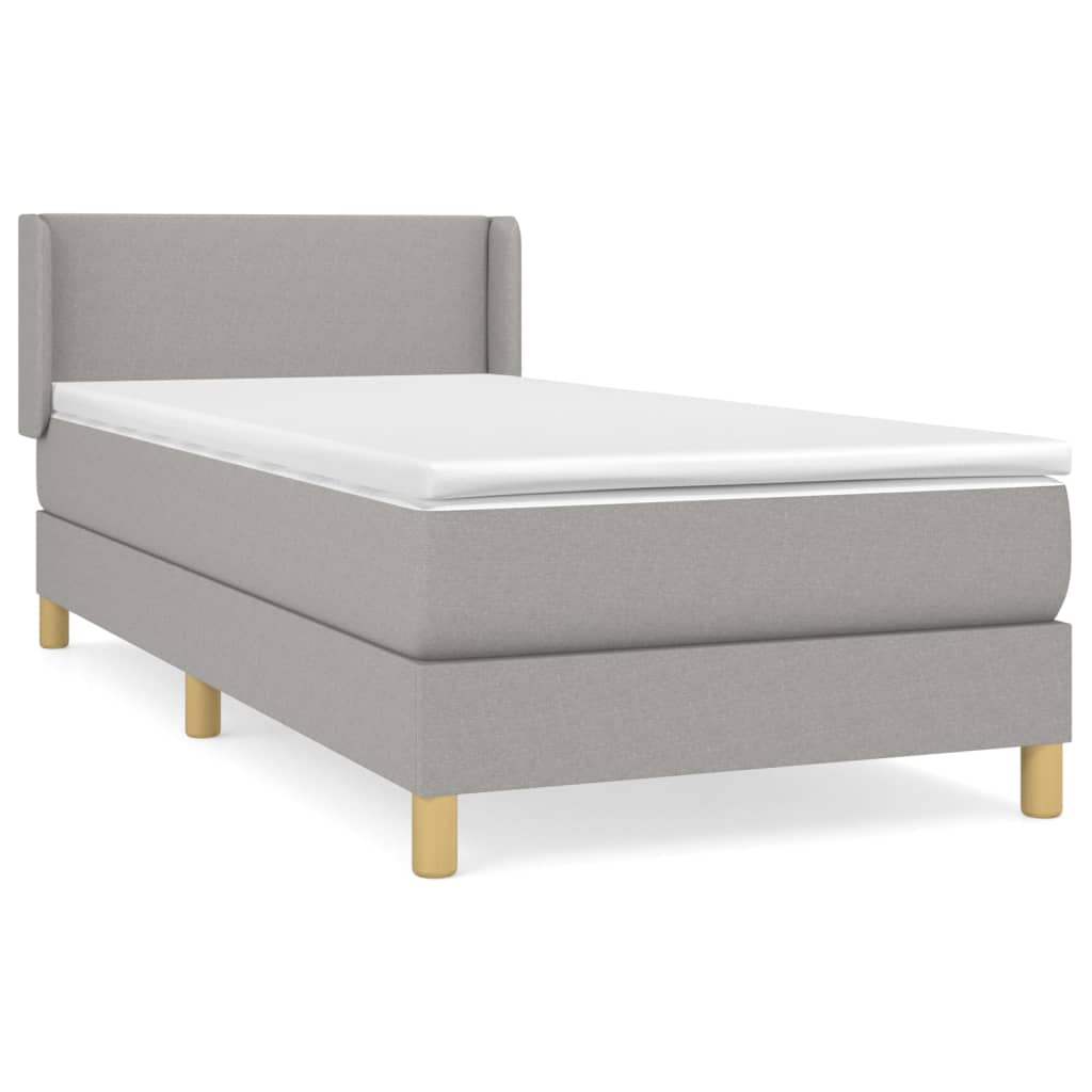 Κρεβάτι Boxspring με Στρώμα Ανοιχτό Γκρι 90x190 εκ. Υφασμάτινο