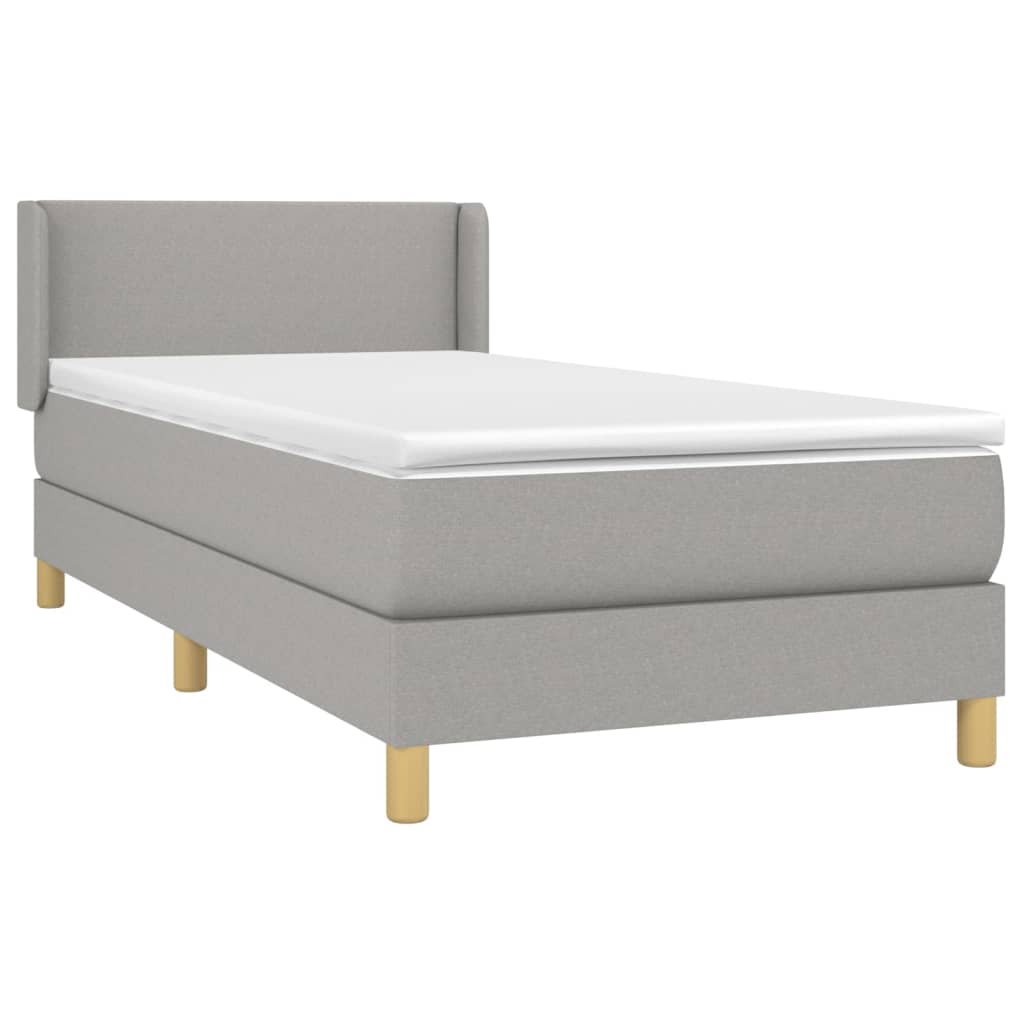 Κρεβάτι Boxspring με Στρώμα Ανοιχτό Γκρι 90x190 εκ. Υφασμάτινο