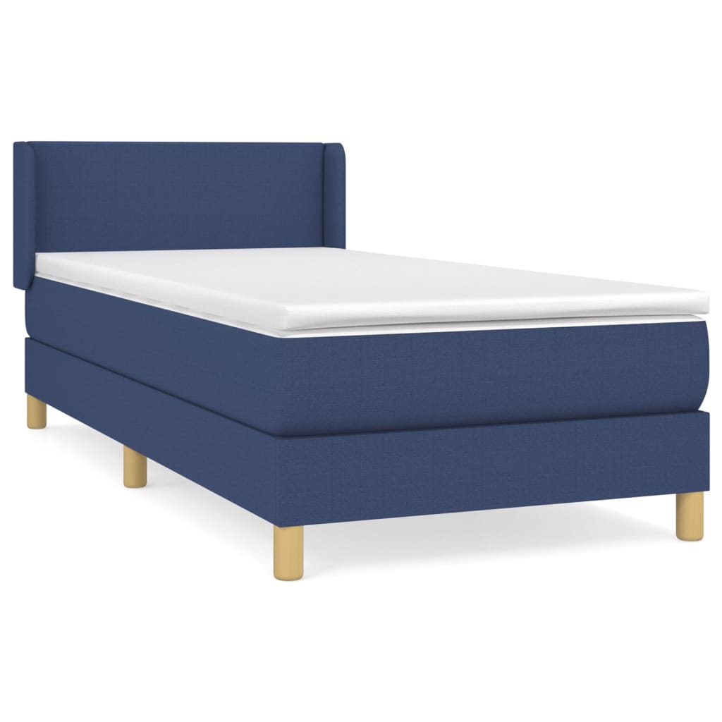 Κρεβάτι Boxspring με Στρώμα Μπλε 90x200 εκ.Υφασμάτινο