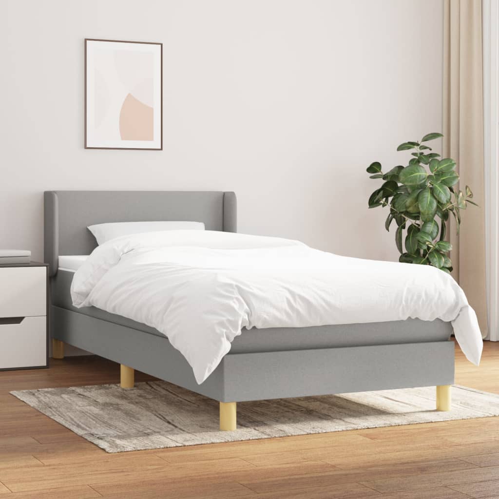 Κρεβάτι Boxspring με Στρώμα Ανοιχτό Γκρι 100x200 εκ. Υφασμάτινο - Pakobazaar