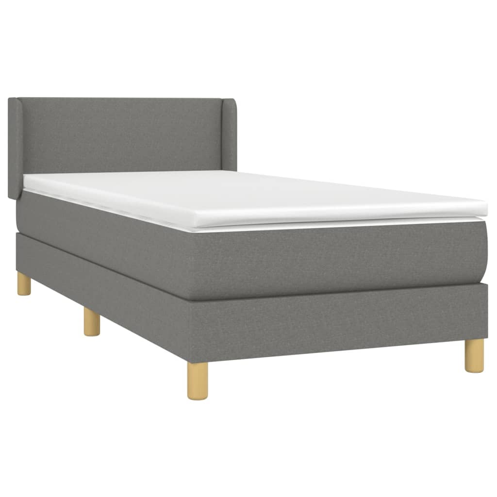 Κρεβάτι Boxspring με Στρώμα Σκούρο Γκρι 100x200 εκ. Υφασμάτινο