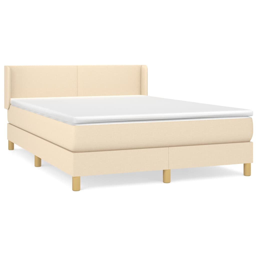 Κρεβάτι Boxspring με Στρώμα Κρεμ 140x190 εκ. Υφασμάτινο - Pakobazaar