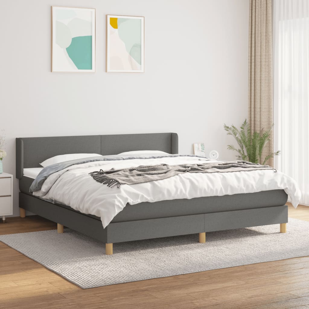Κρεβάτι Boxspring με Στρώμα Σκούρο Γκρι 160x200 εκ Υφασμάτινο - Pakobazaar