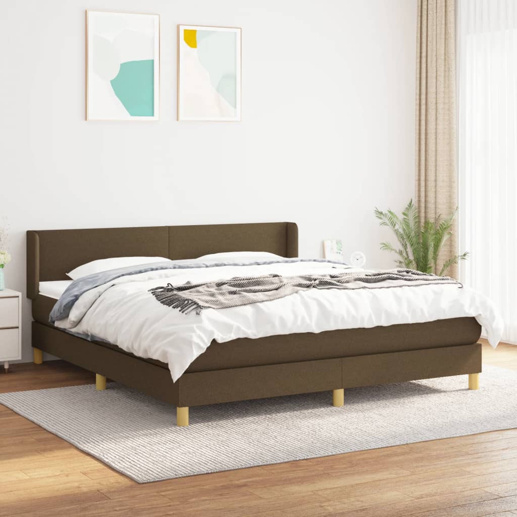Κρεβάτι Boxspring με Στρώμα Σκούρο Καφέ 160x200 εκ Υφασμάτινο