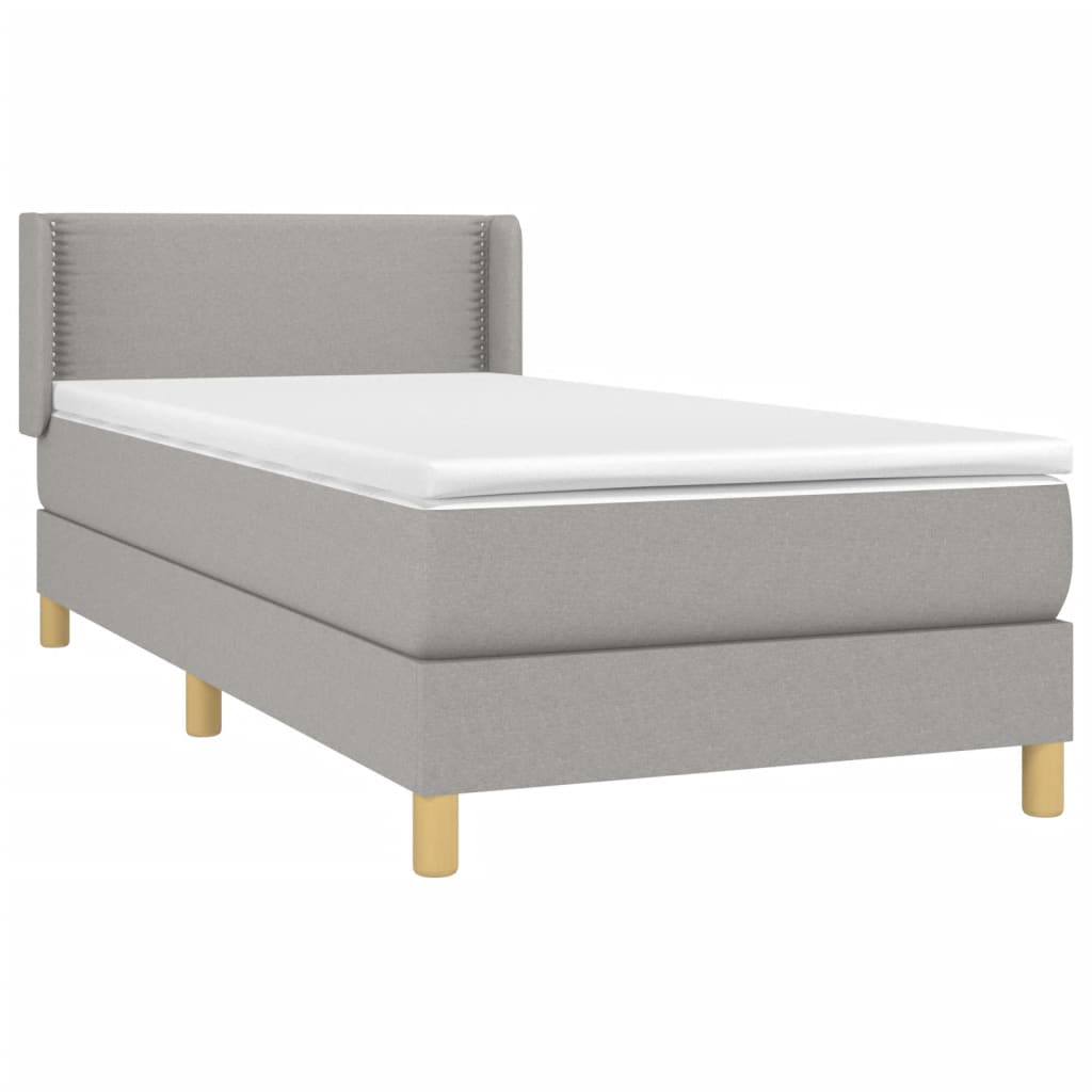 Κρεβάτι Boxspring με Στρώμα Ανοιχτό Γκρι 90x190 εκ. Υφασμάτινο