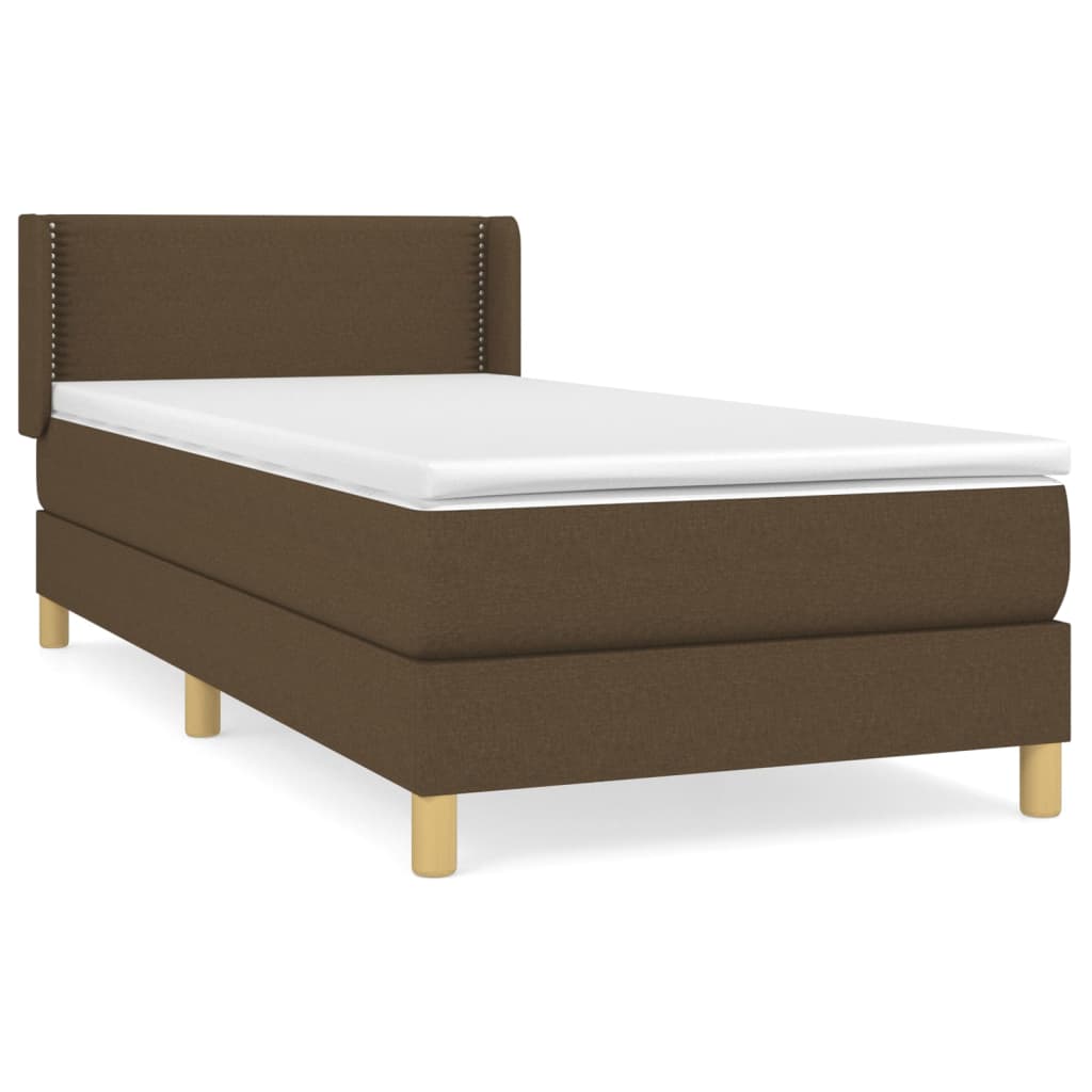 Κρεβάτι Boxspring με Στρώμα Σκούρο Καφέ 90x190 εκ. Υφασμάτινο