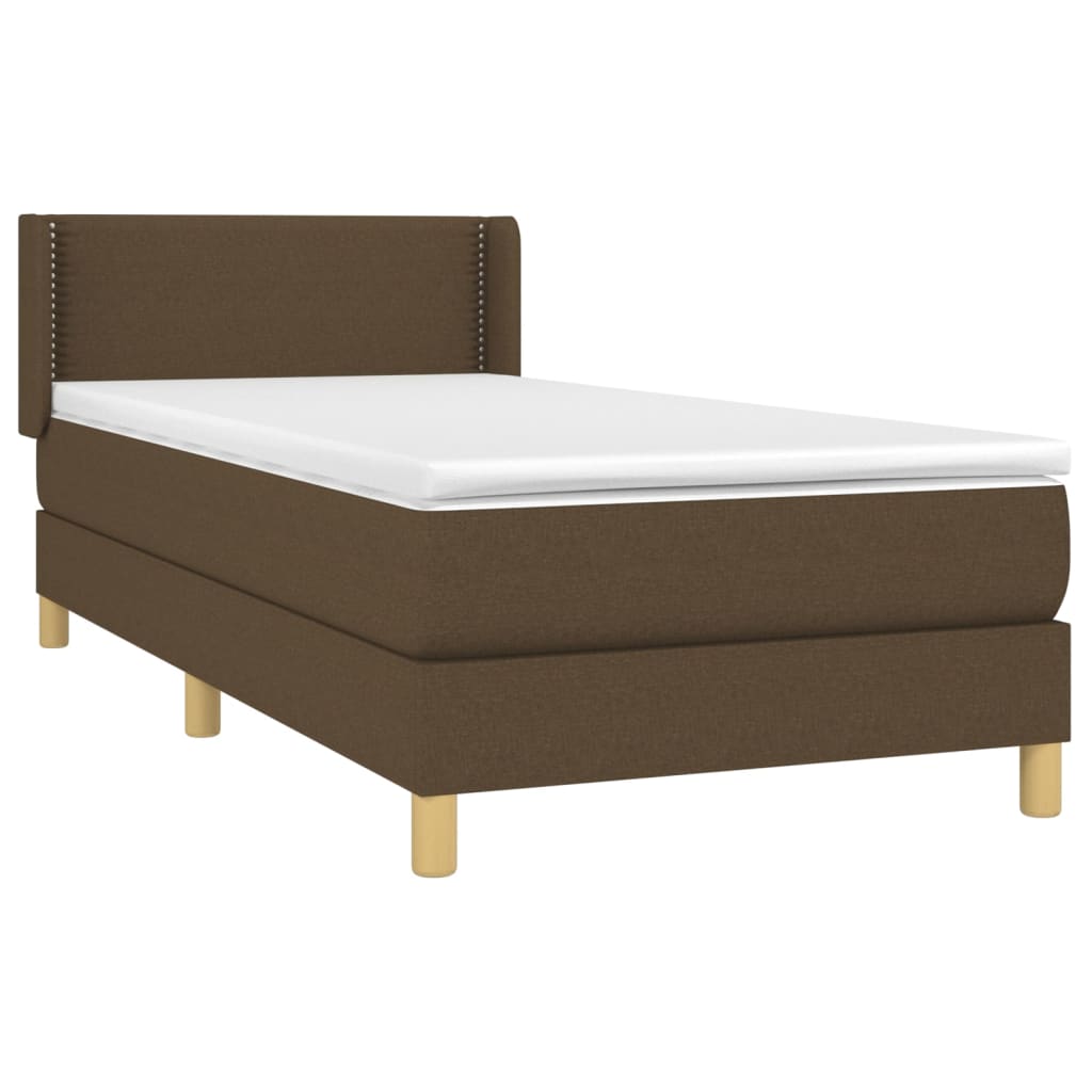 Κρεβάτι Boxspring με Στρώμα Σκούρο Καφέ 90x190 εκ. Υφασμάτινο