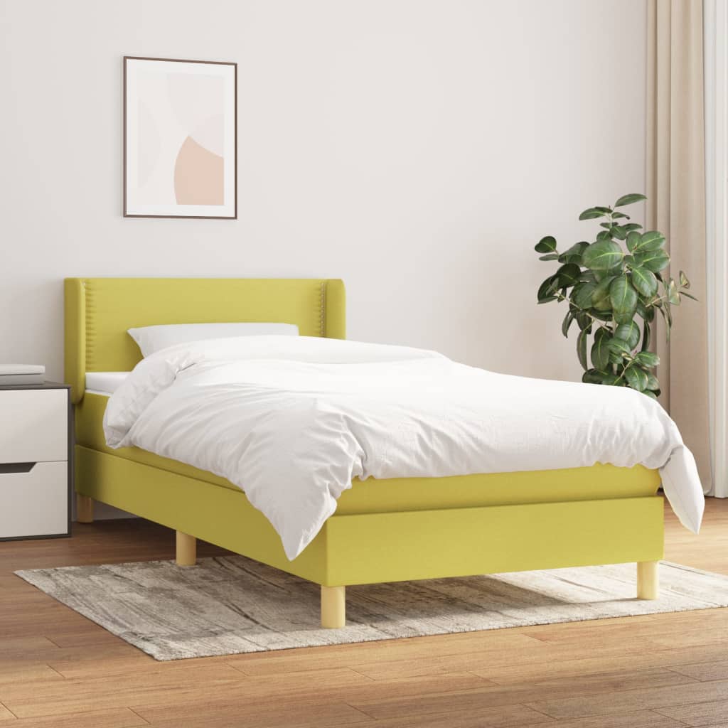 Κρεβάτι Boxspring με Στρώμα Πράσινο 90x190 εκ.Υφασμάτινο