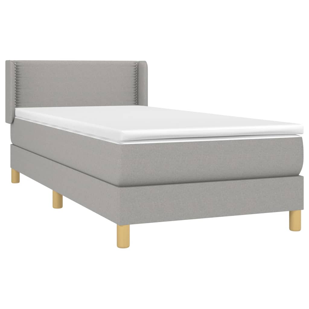 Κρεβάτι Boxspring με Στρώμα Ανοιχτό Γκρι 90x200 εκ. Υφασμάτινο