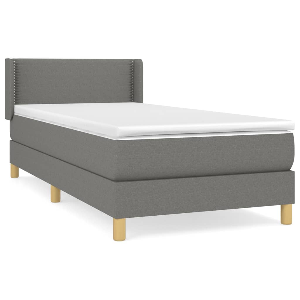 Κρεβάτι Boxspring με Στρώμα Σκούρο Γκρι 90x200 εκ. Υφασμάτινο